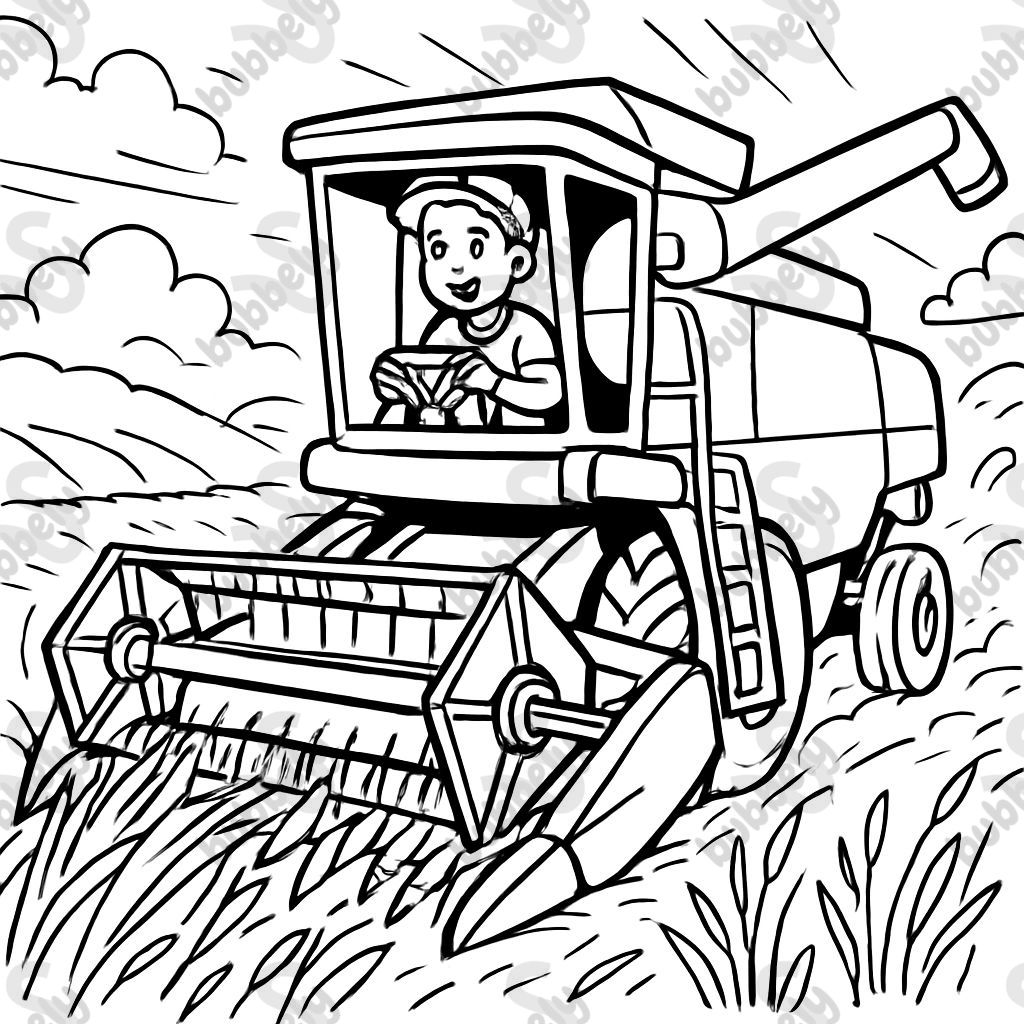 a combine harvester in a field