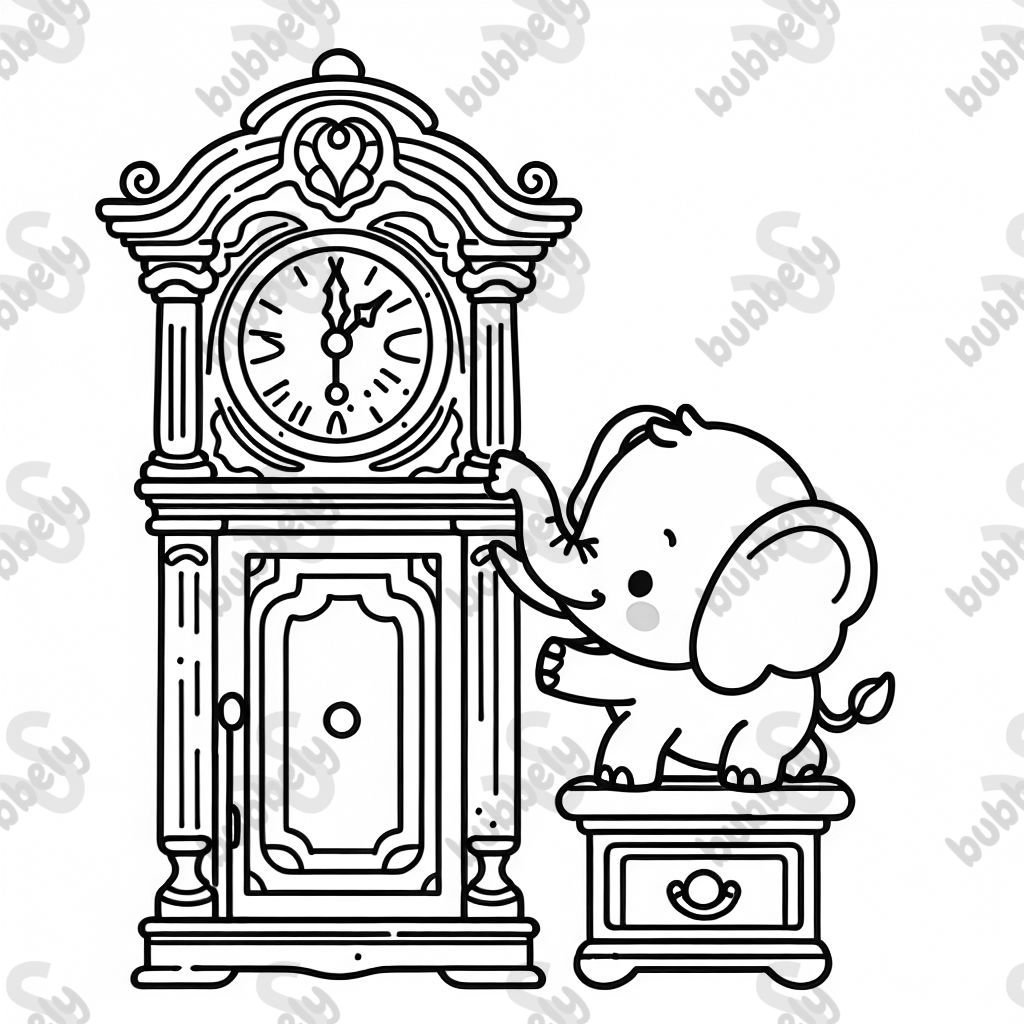 An elephant climbing a grandfather clock