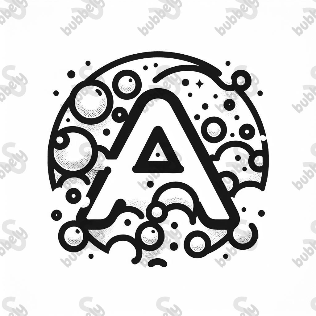 The letter A with bubbles in it