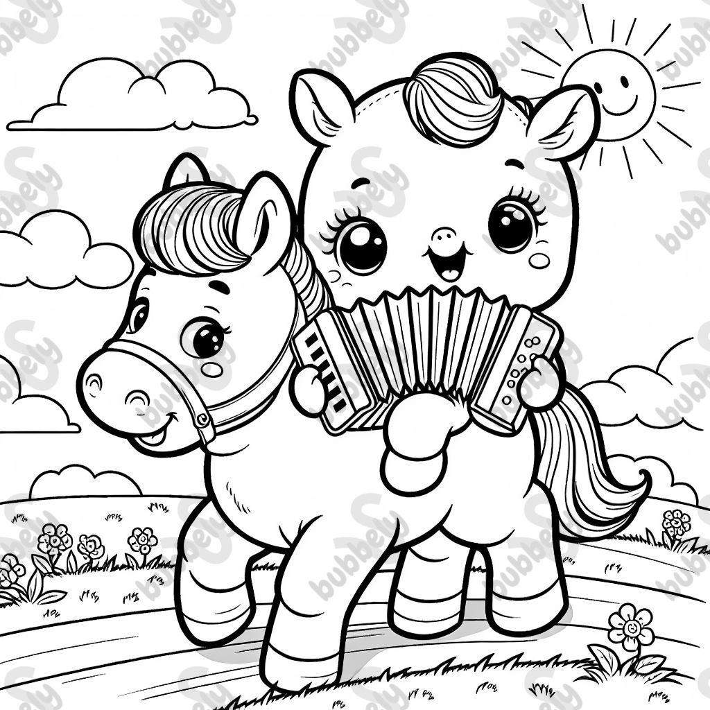 Ein Talahon auf einem Pony mit einem Akkordeon in der Hand  