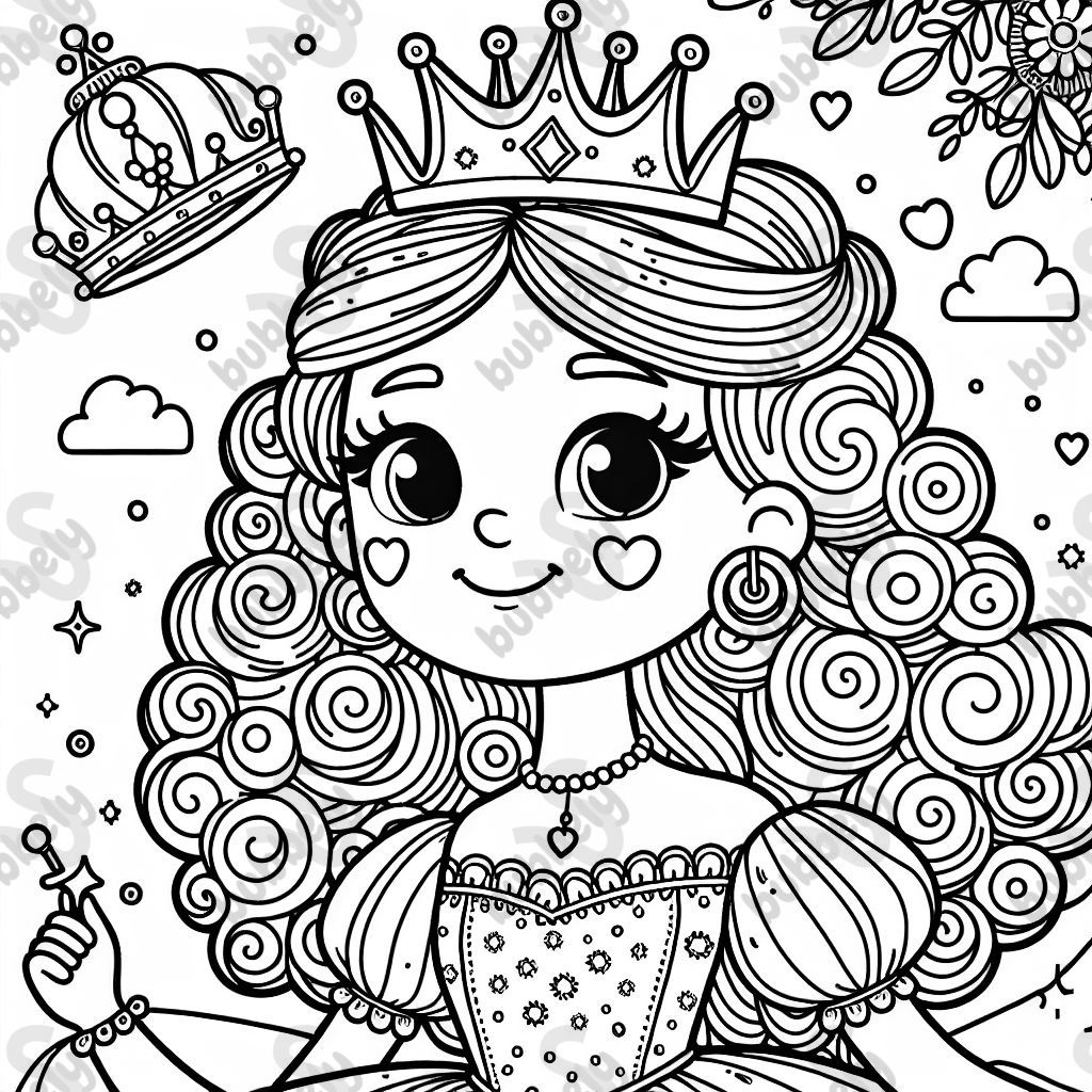 princess with a crown and curly hair
