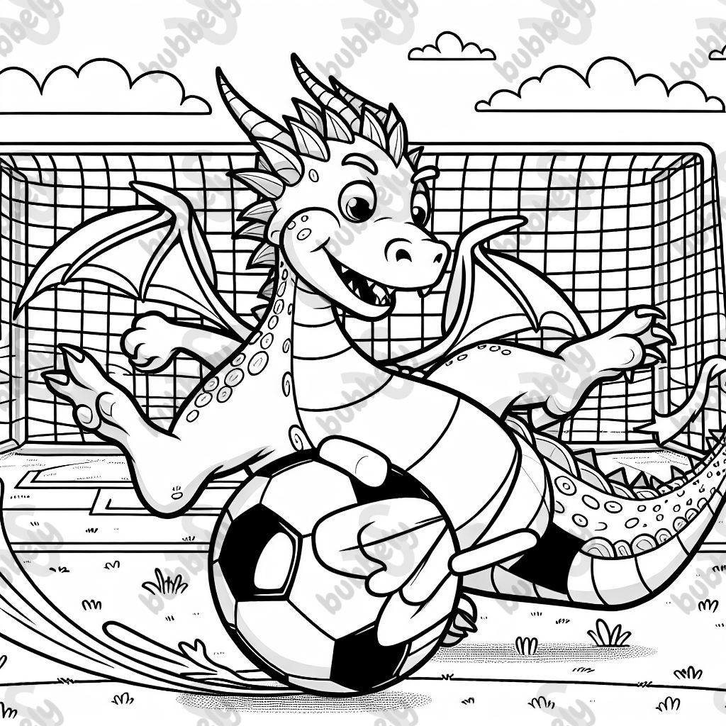 A dragon playing football
