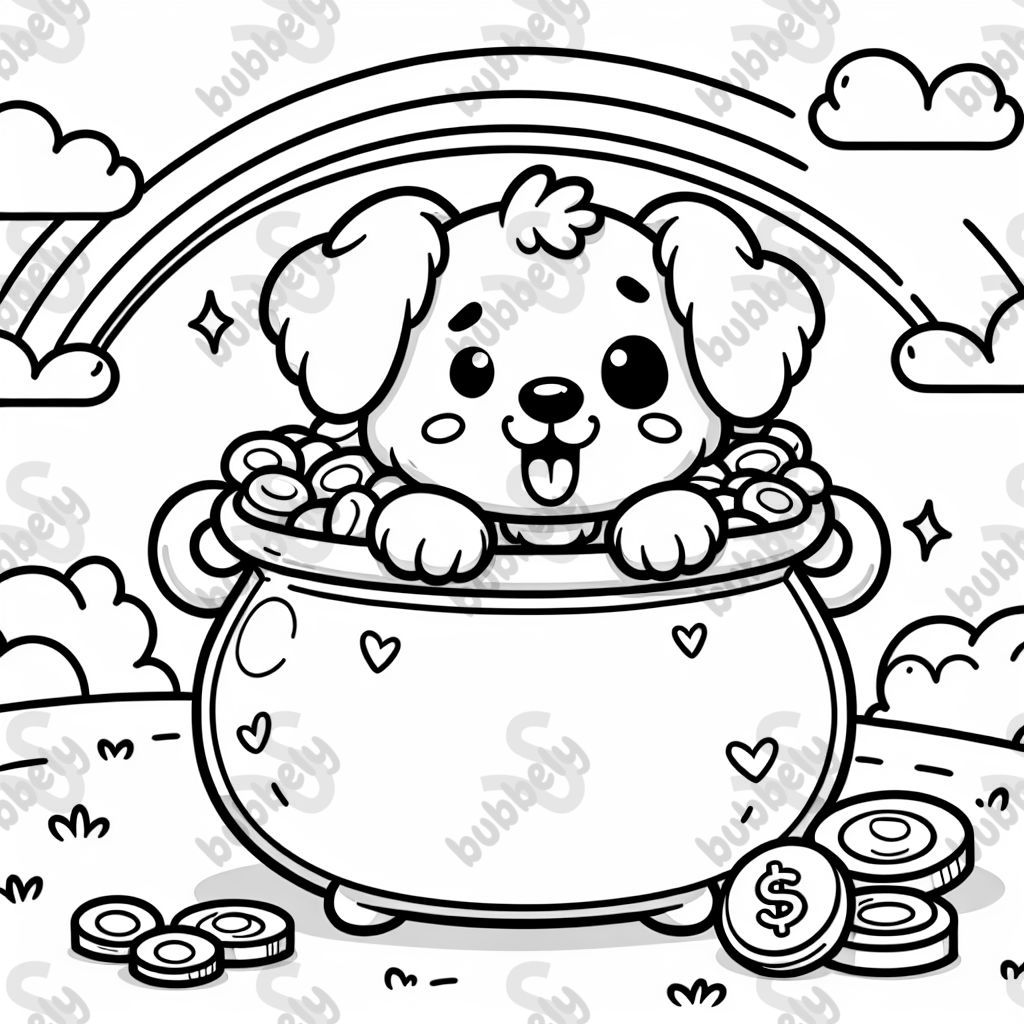 A cute dog in a pot of gold
