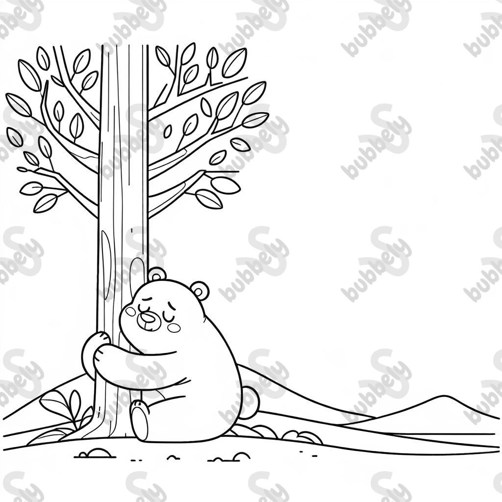 a bear hugging a tree