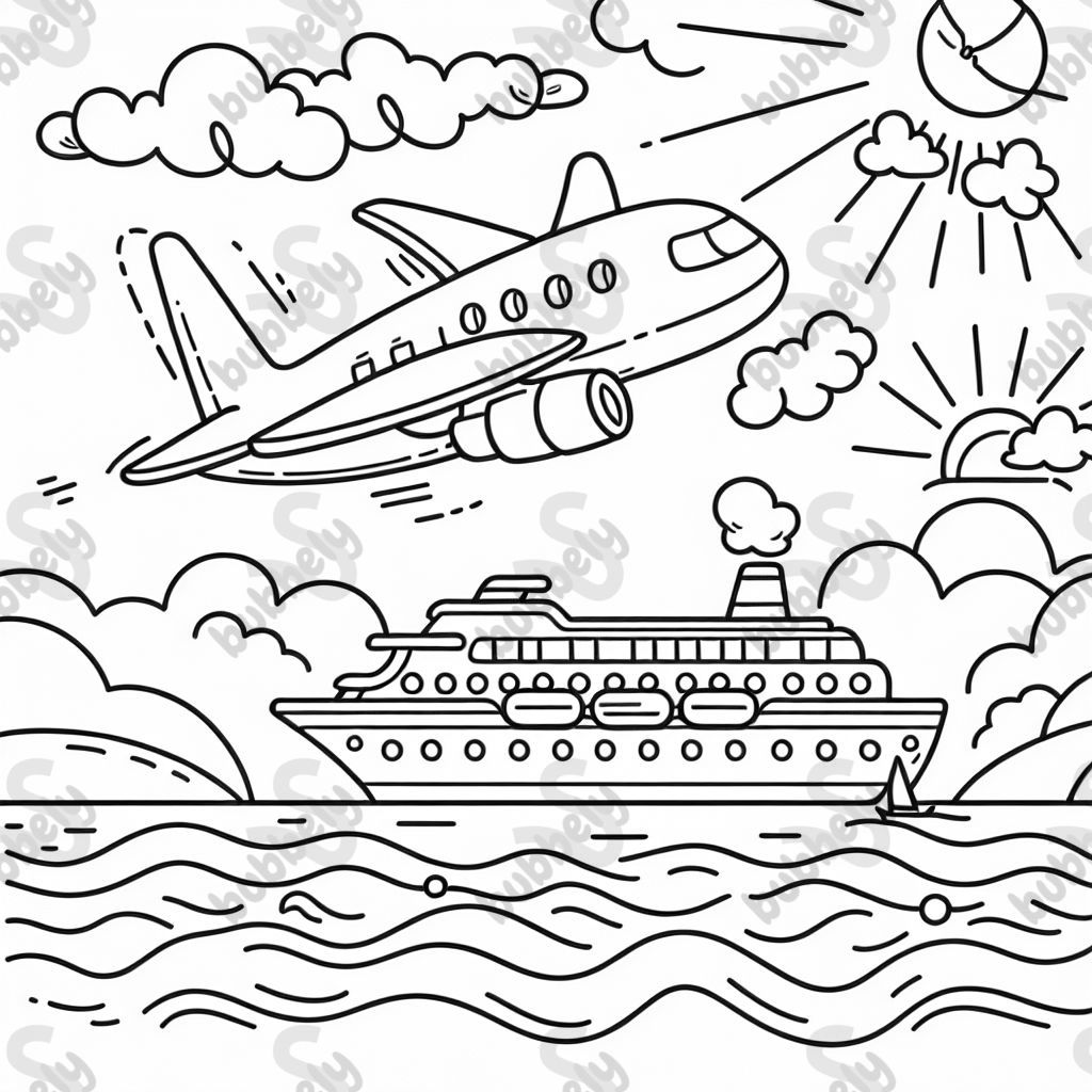 A plane with a cruise ship