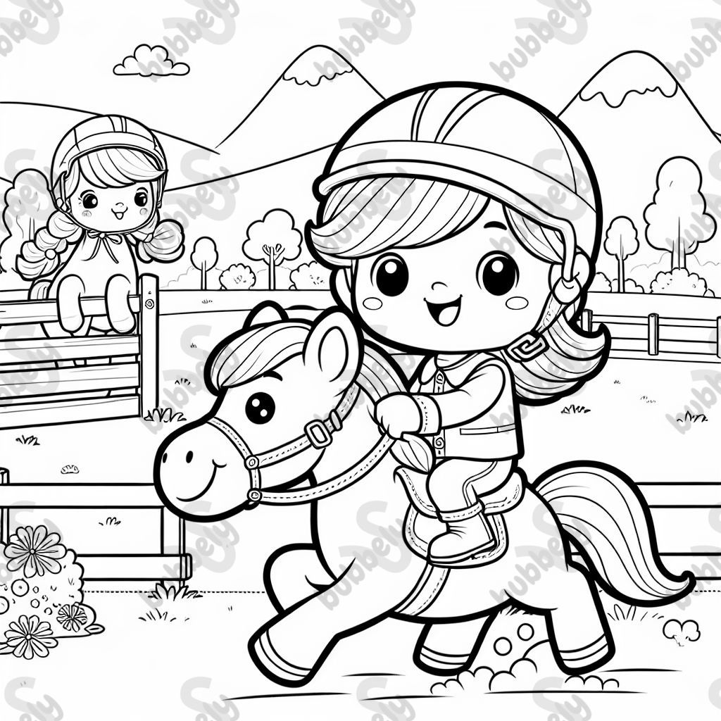 ein blondes Mädchen auf einem Pony mit Helm