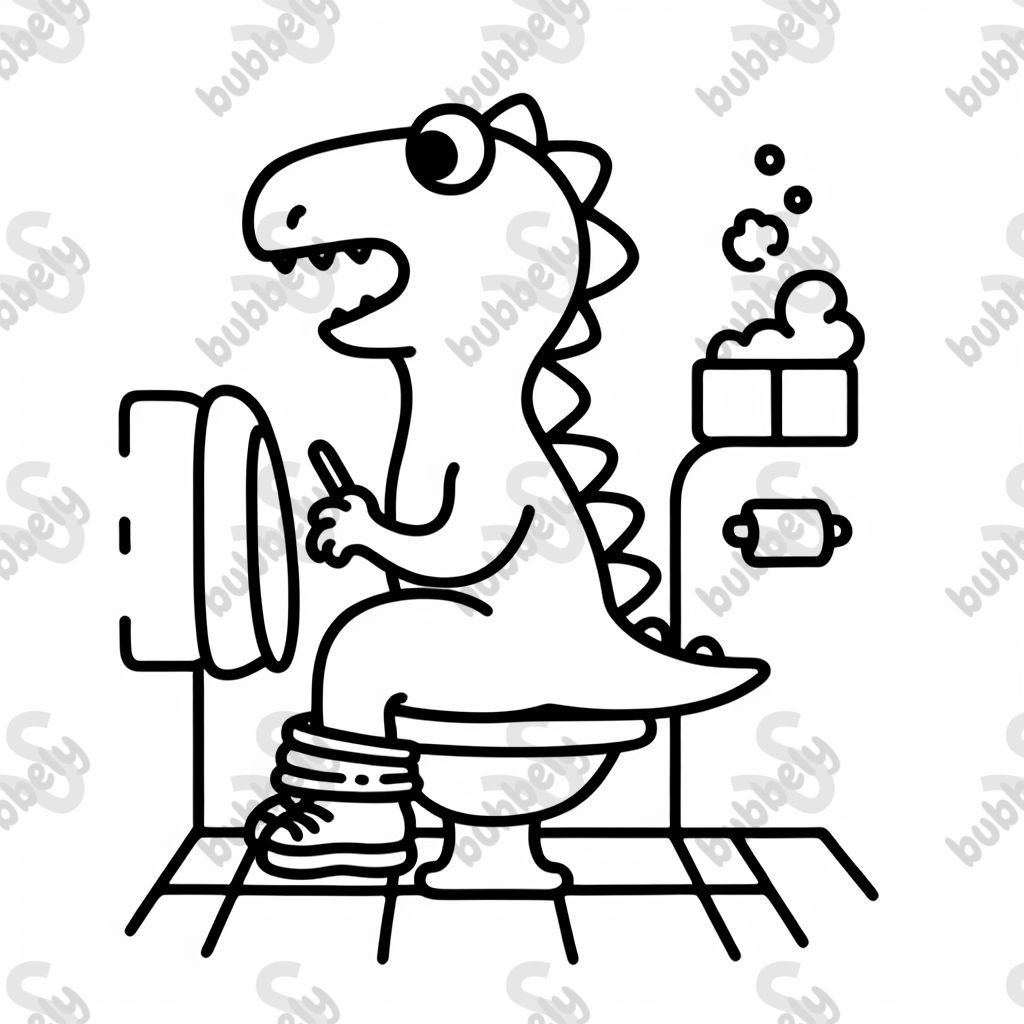 A dinosaur using the toilet