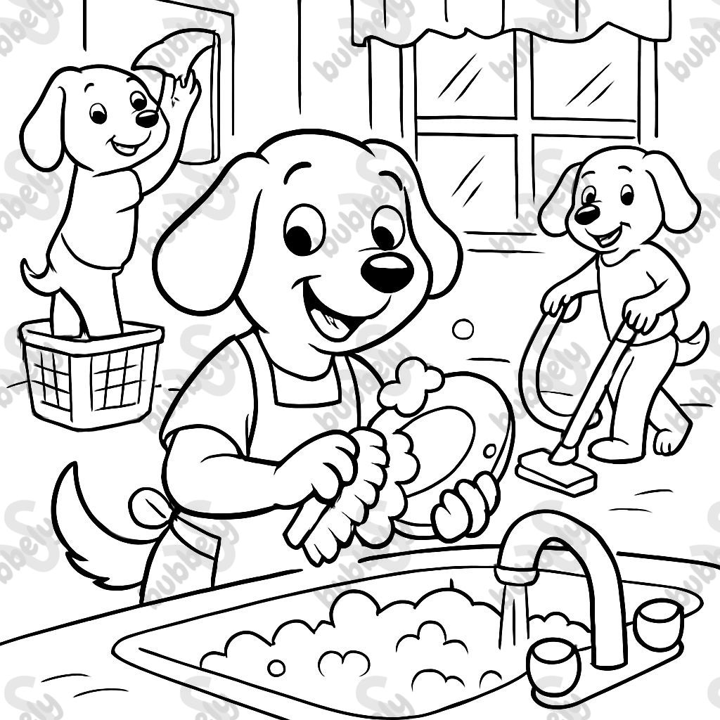 Chiens faisant des tâches ménagères