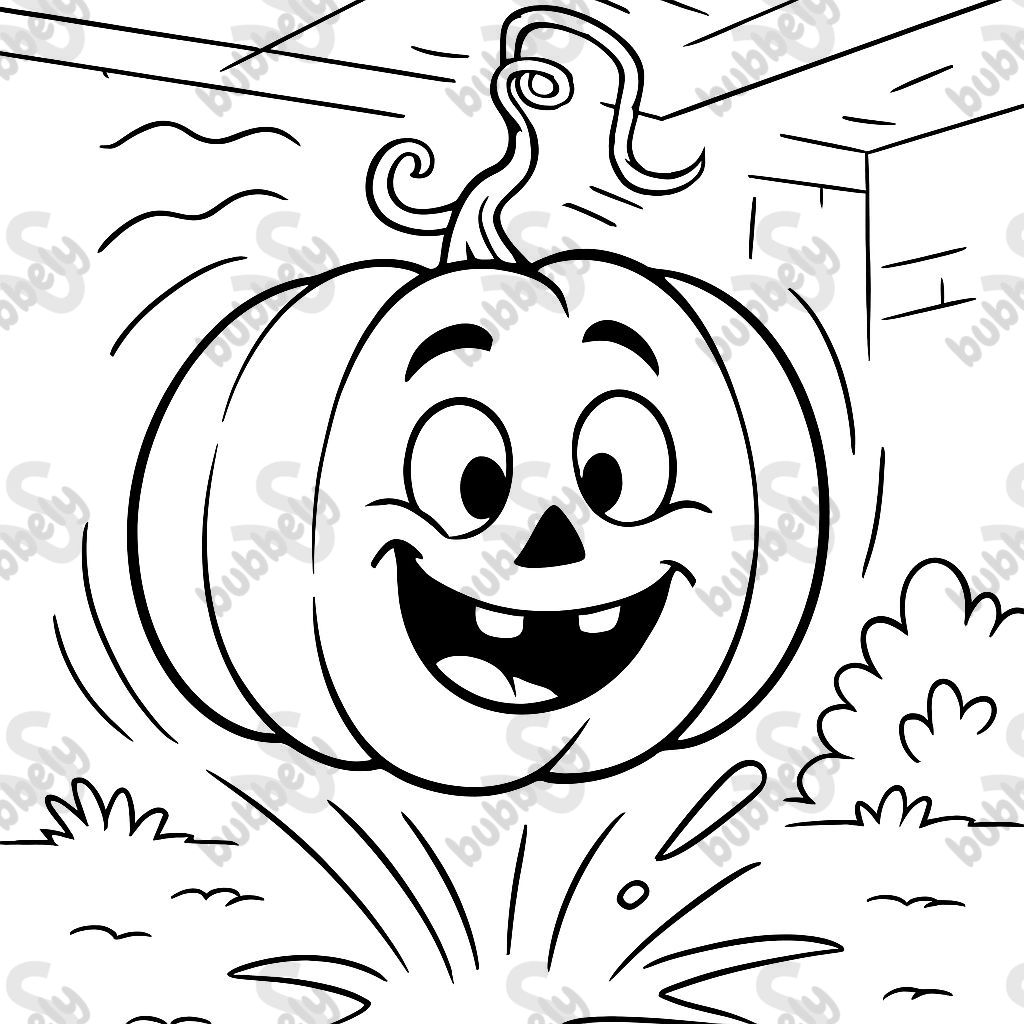 a pumpkin hanging from the ceiling and just about to fall