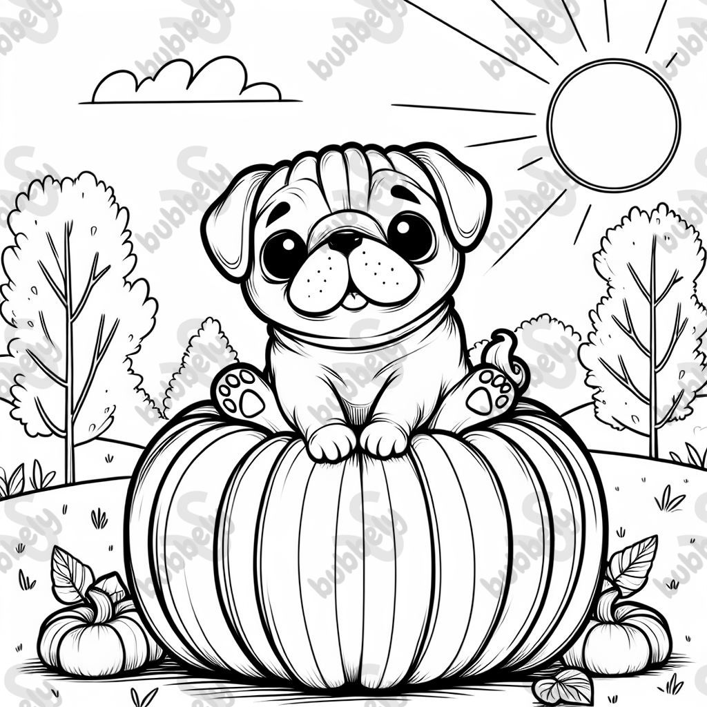 a pug in a pumpkin