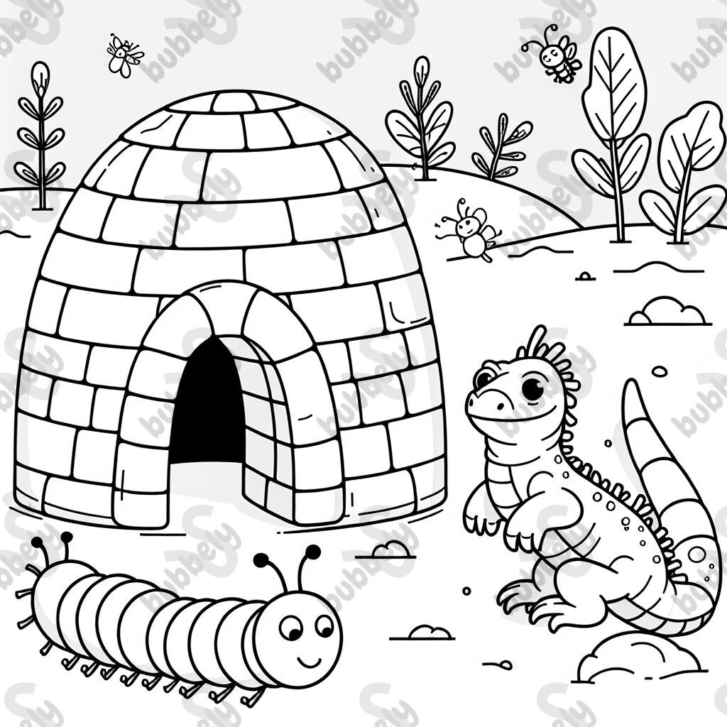 iguana in an igloo by an inchworm with insects
