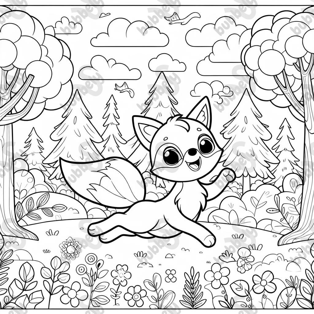 A cute fox running through the forest