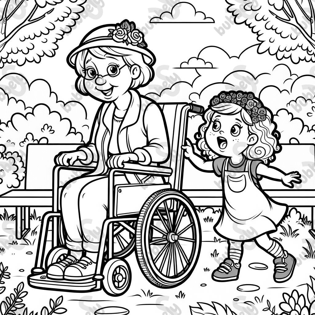 An aunt in a wheelchair and a 5 year old girl with curly hair