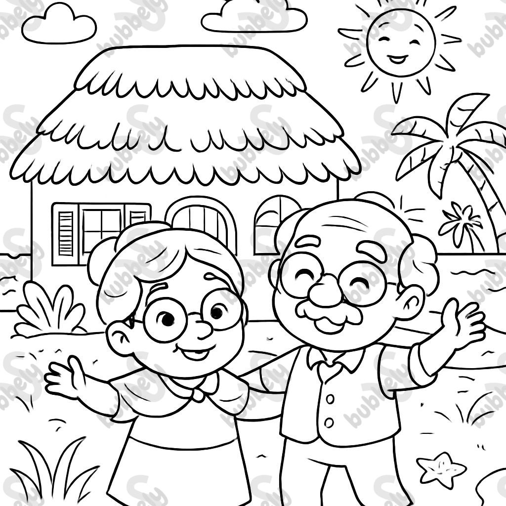 Grandma and Grandpa's house on the beach with thatched roof and shutters