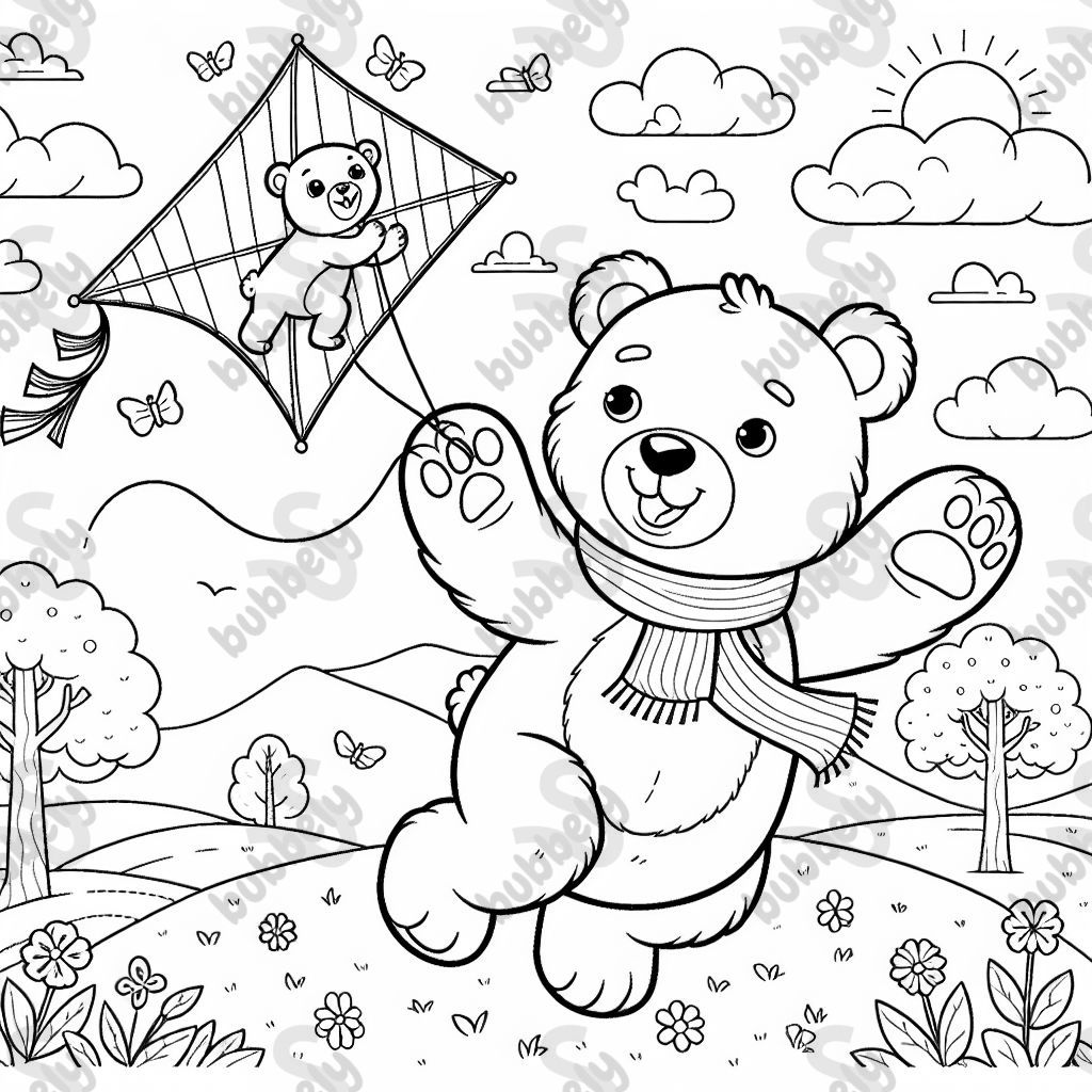Bear flying a kite