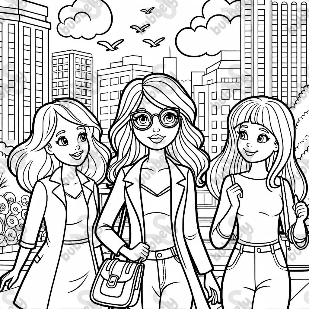 3 femmes marchent dans la ville et discutent, 2 avec de longs cheveux bruns, une avec des cheveux blonds au carré et de grandes lunettes. 3 femmes marchent dans la ville et discutent, 2 avec de longs cheveux bruns, une avec des cheveux blonds au carré et de grandes lunettes.