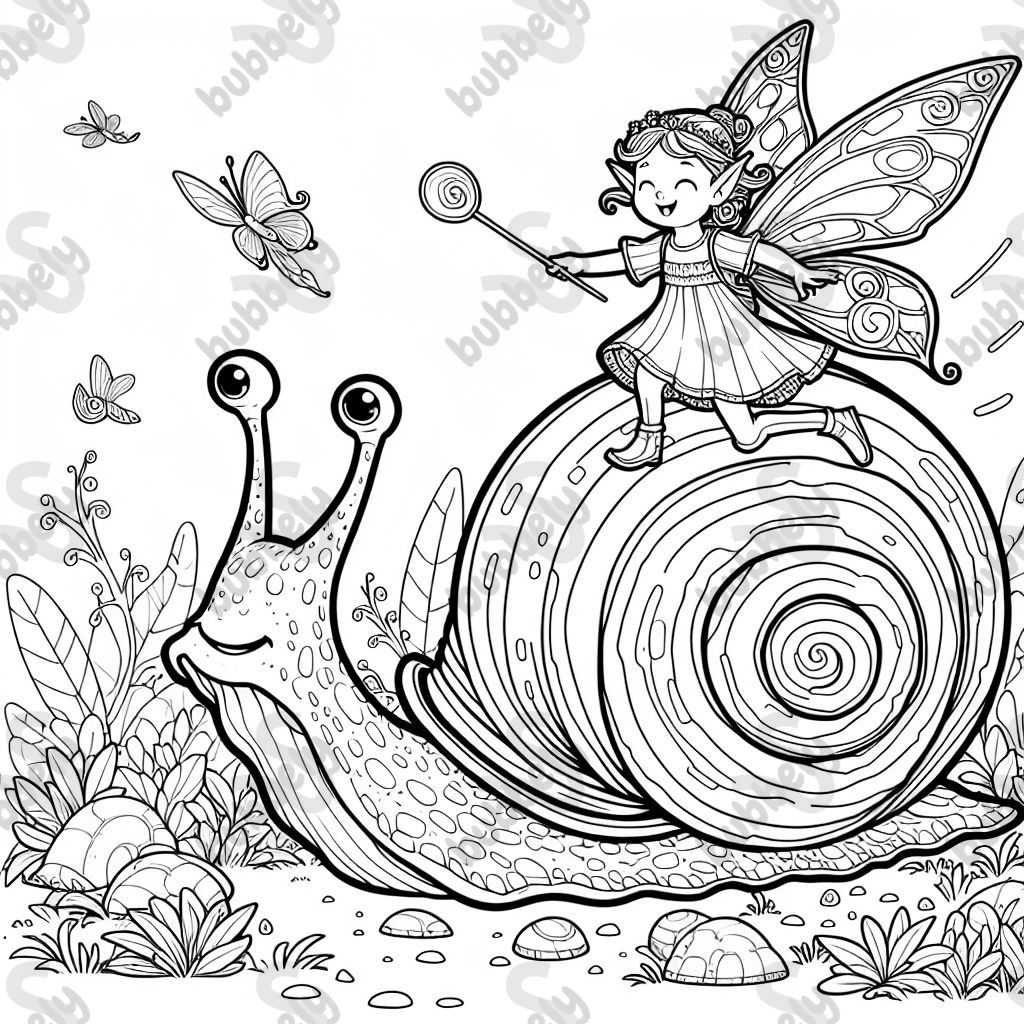 a fairy riding on a giant snail