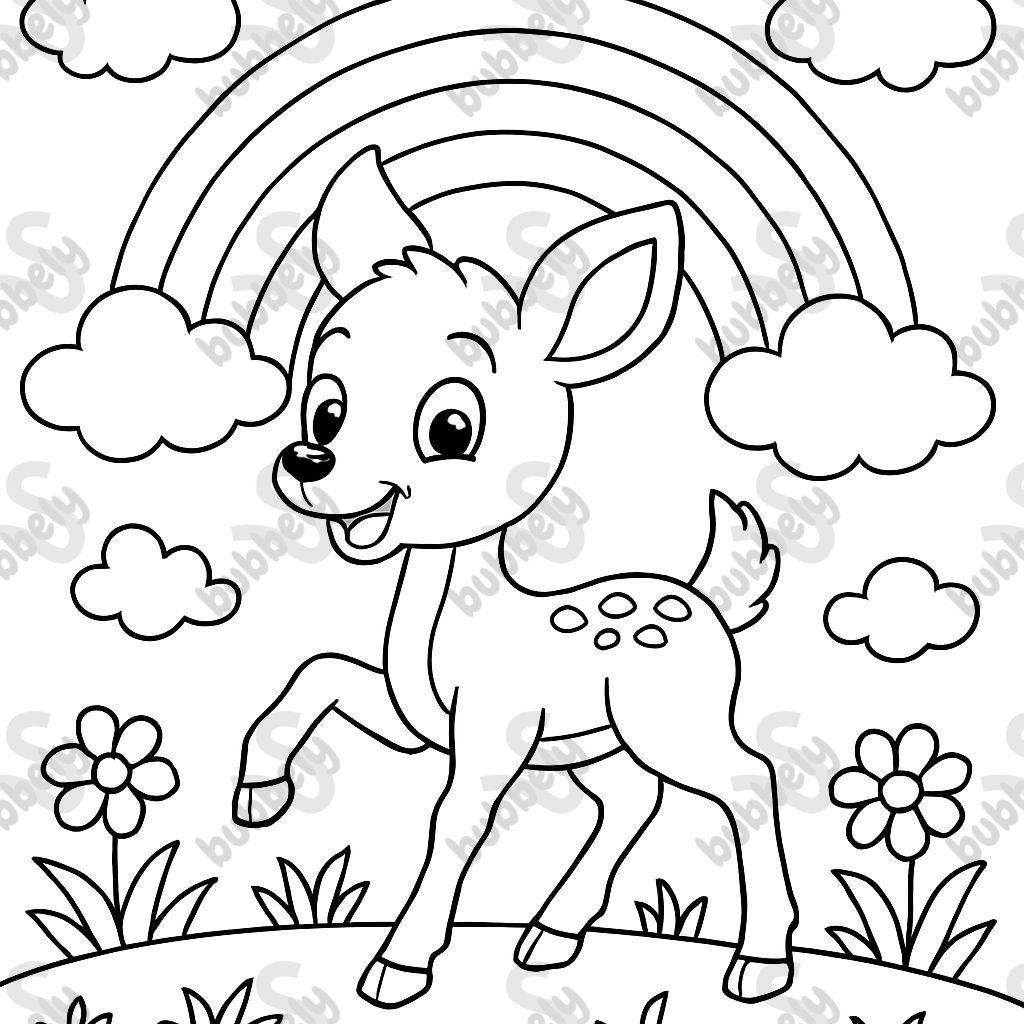 un cerf sous un arc-en-ciel