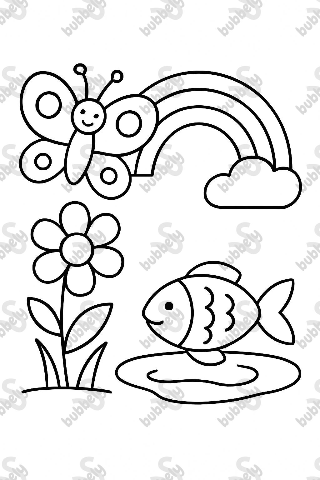 Schmetterling Regenbogenblume und Fisch im Teich Schmetterling Regenbogenblume und Fisch im Teich