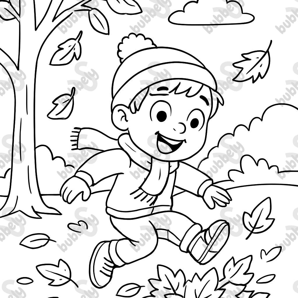 a child playing in the garden in autumn season