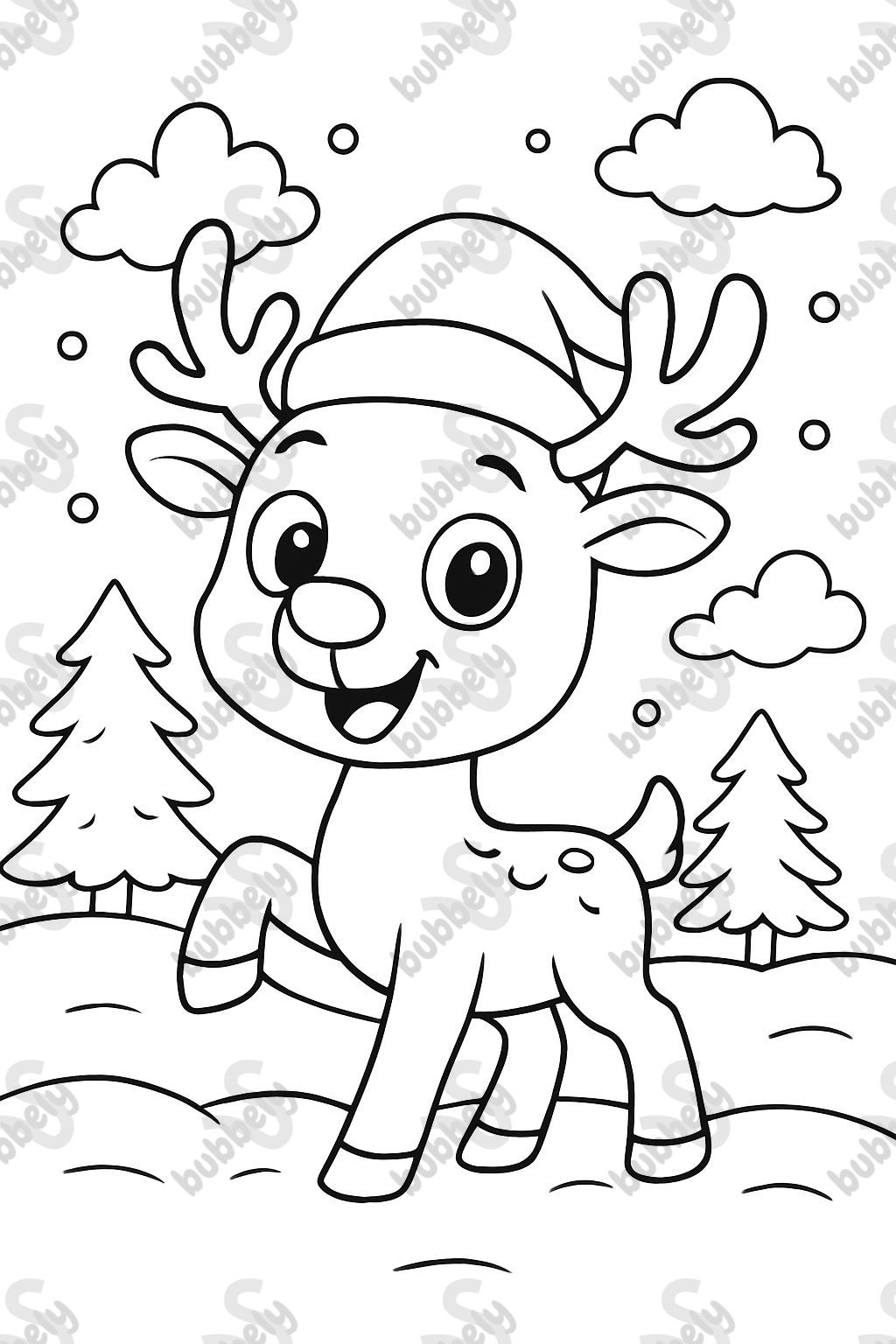 A reindeer wearing a santa hat.