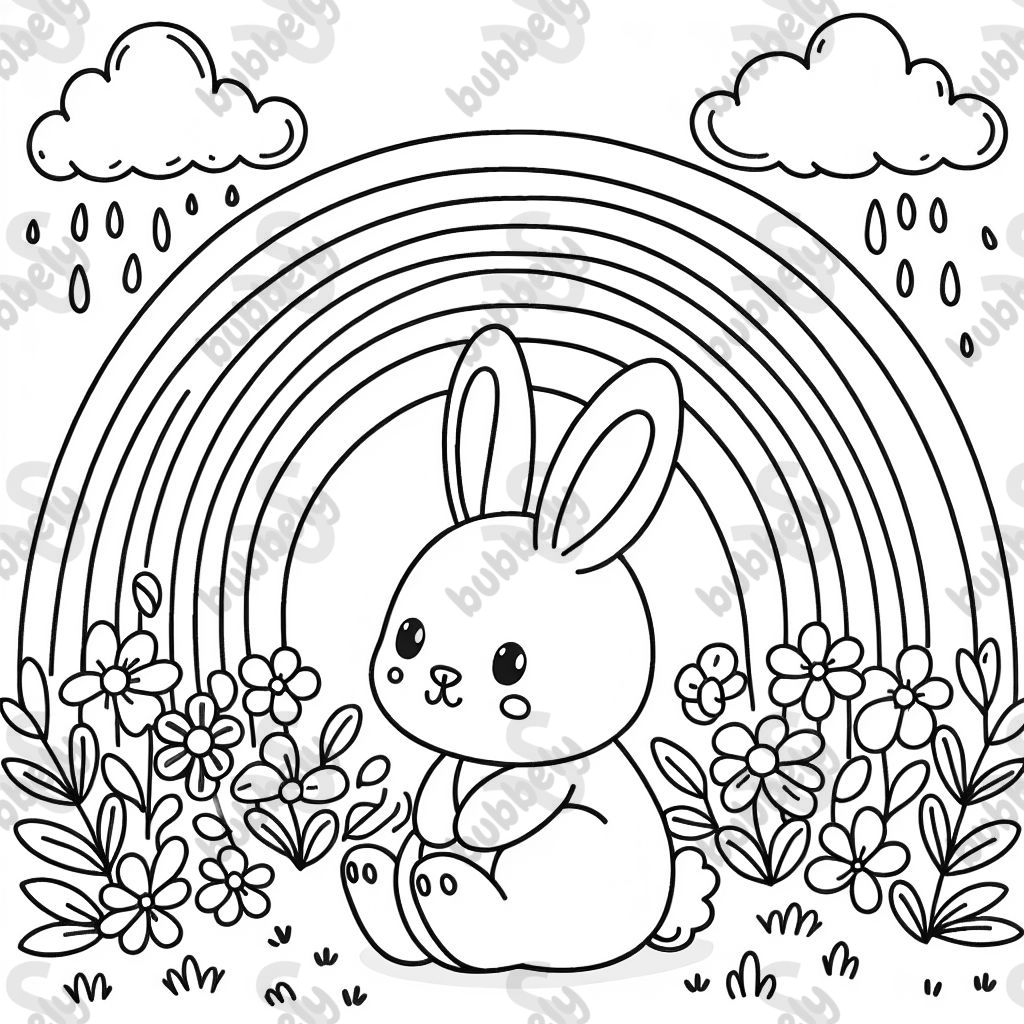 A rabbit under a rainbow