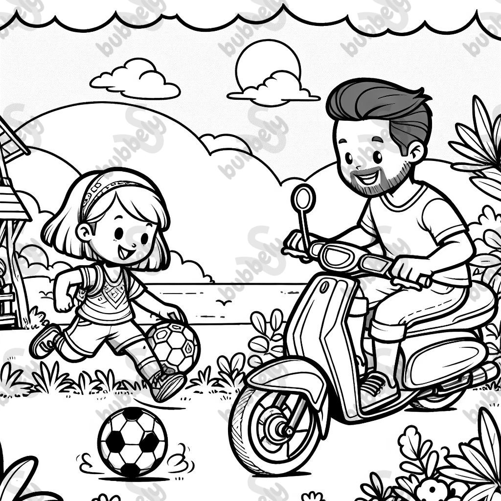 mama und papa spielen auf dem mororrad fußball