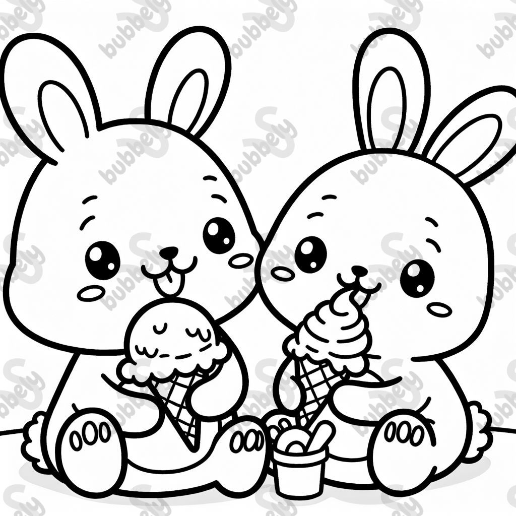 bunny friends eating ice cream