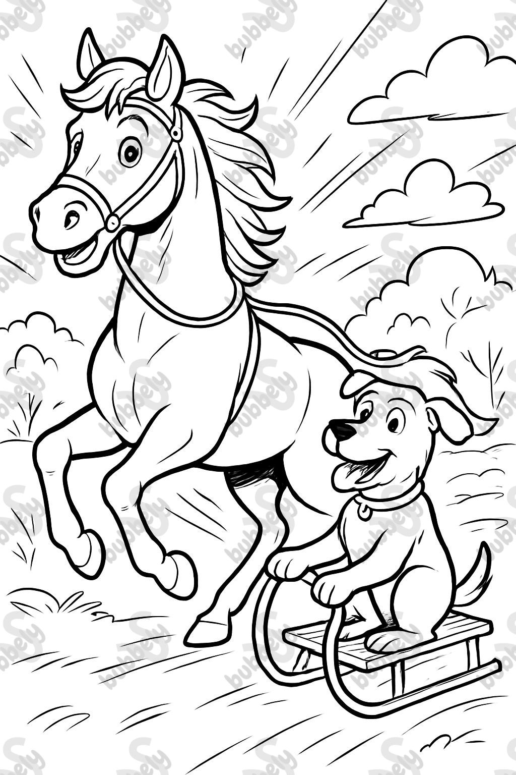 Un cheval avec une laisse de chien