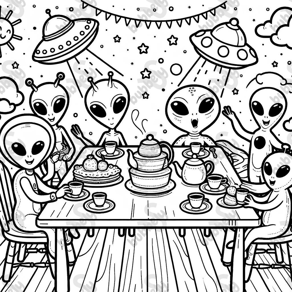 Aliens at a tea party  