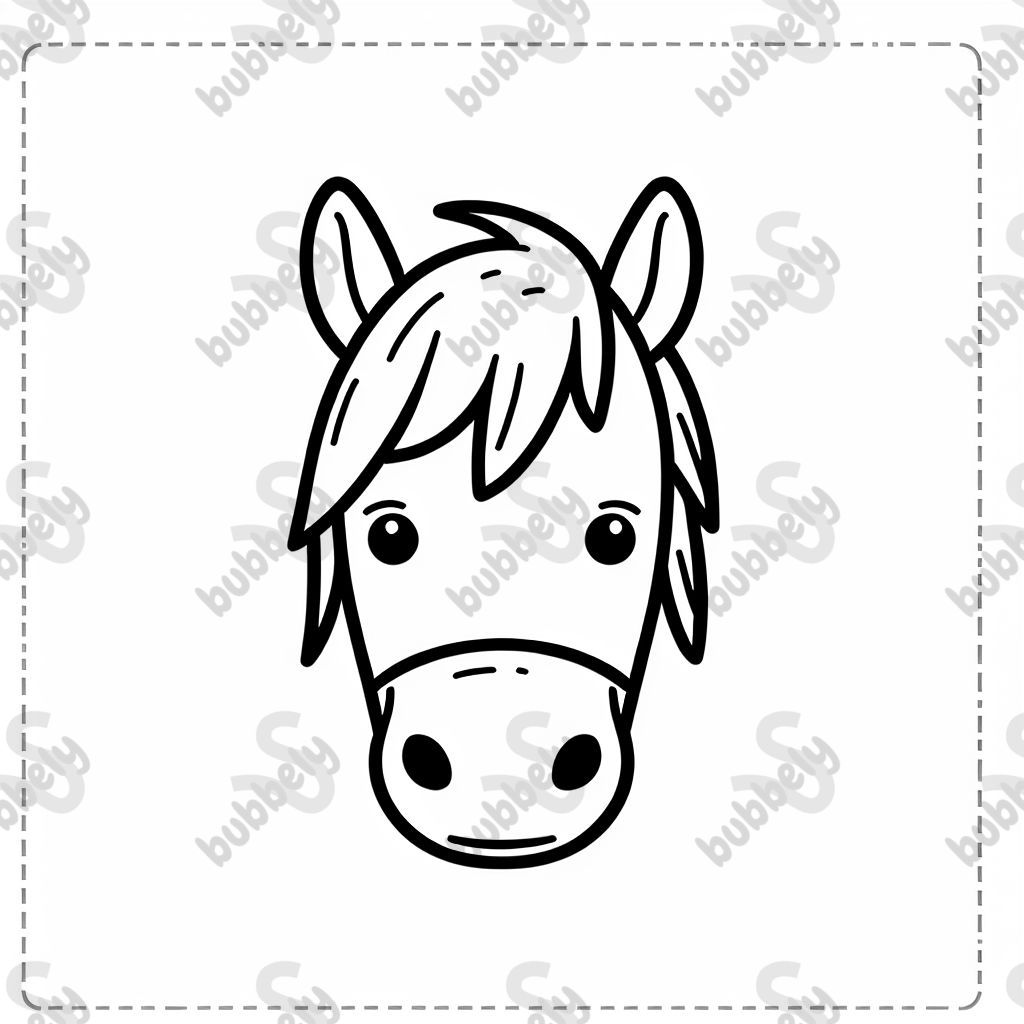 A horse's head from the front with little mane