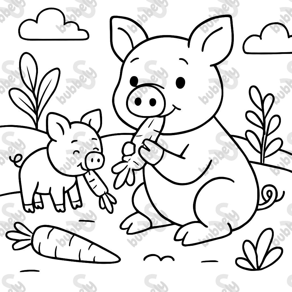 pigs eating carrots