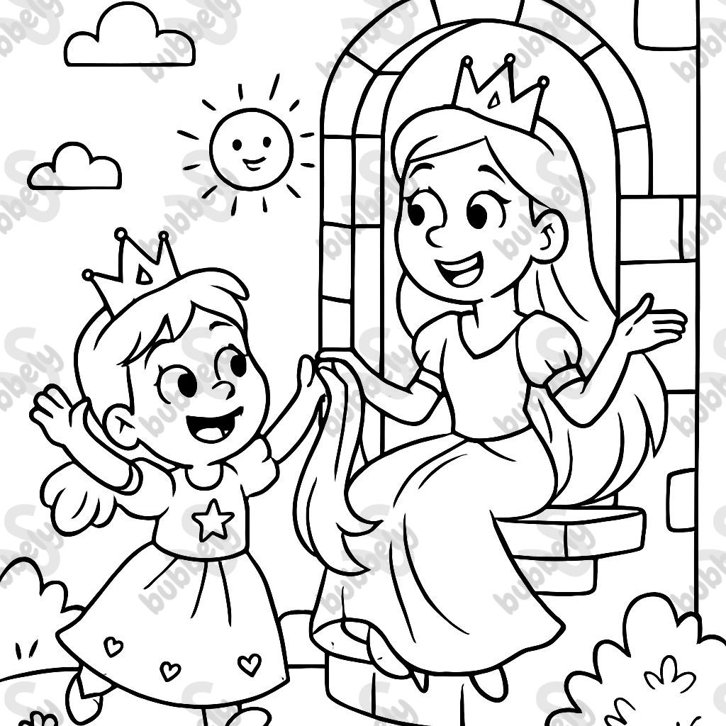 5 year old girl and 13 year old girl playing princess in tower