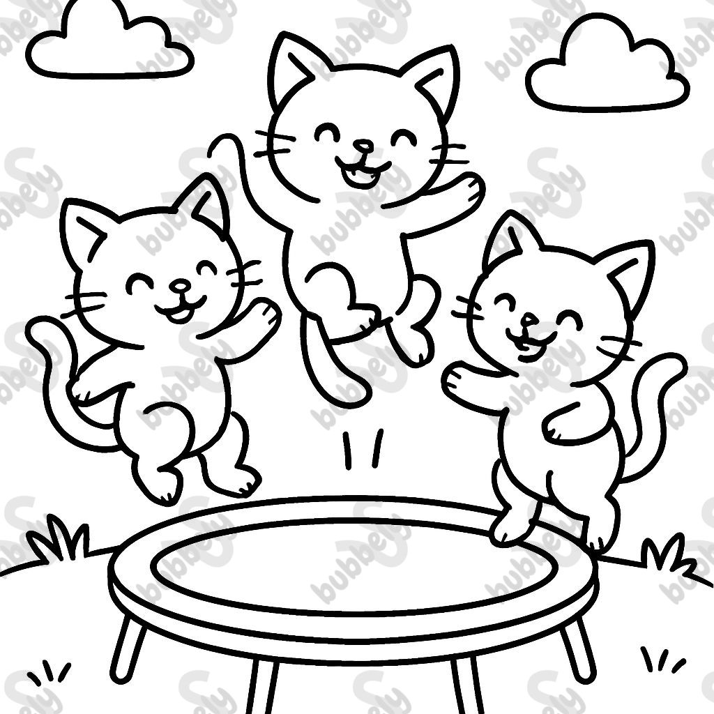 trois chats sautant sur un trampoline