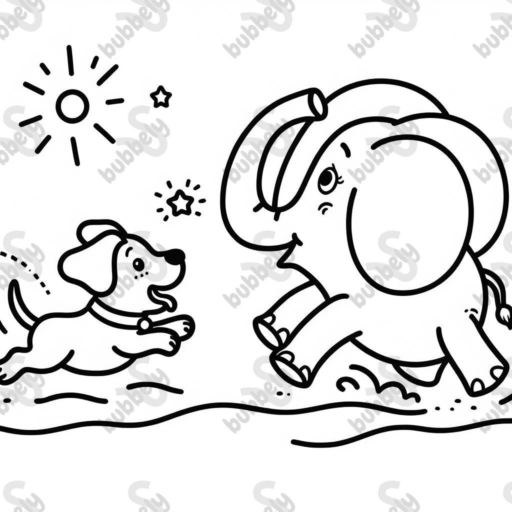 a dog chasing an elephant