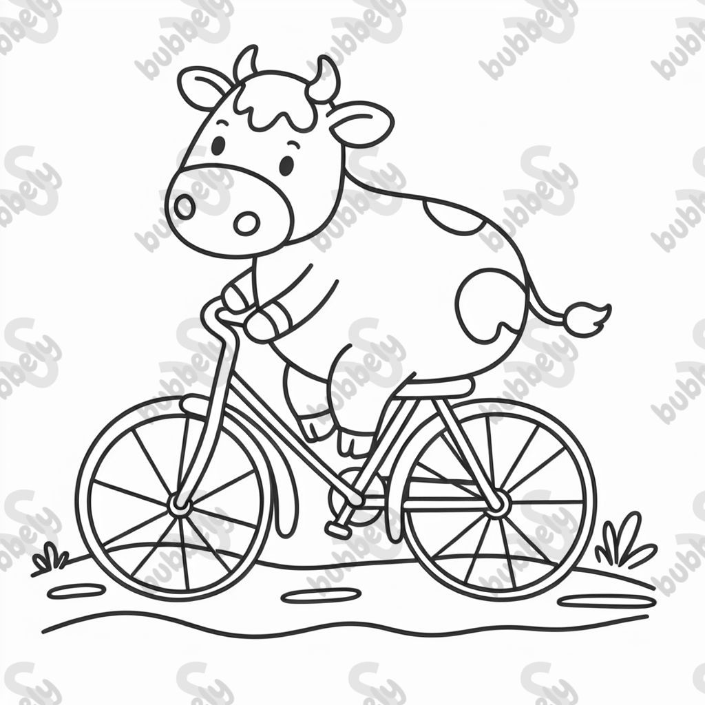 eine Kuh auf dem Fahrrad