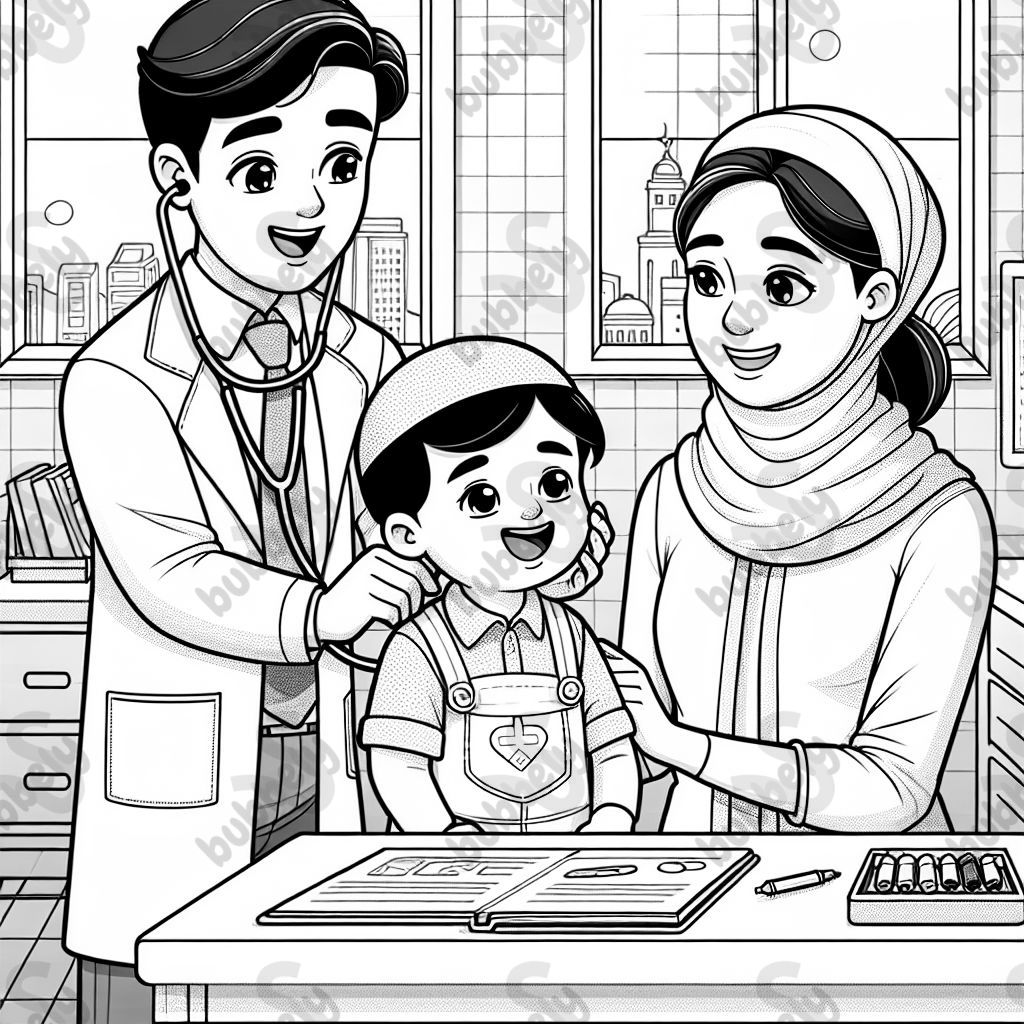 einen Kinderarzt, der ein Kind mit seiner Mutter untersucht