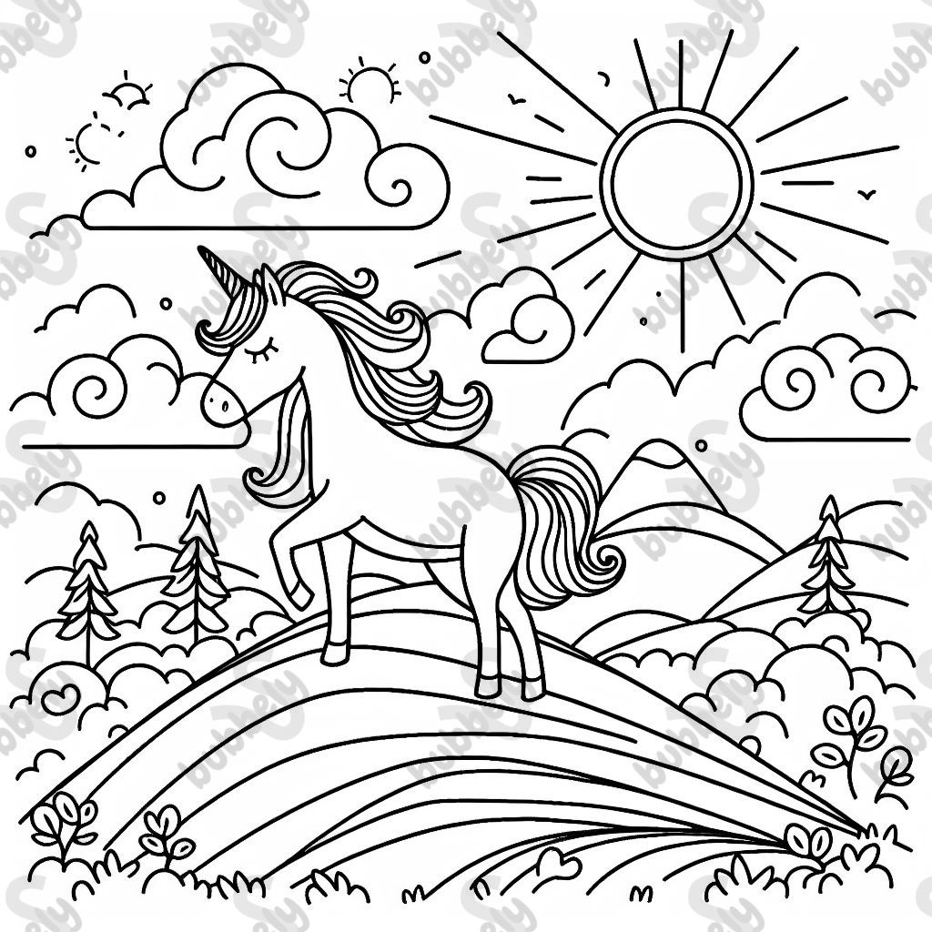 unicorn on a hill with sun