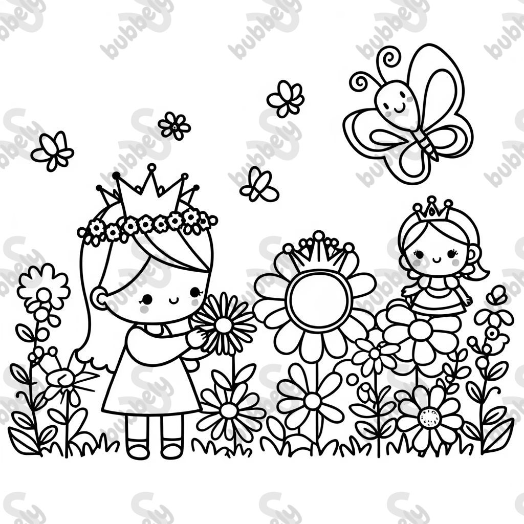 A flower child with a princess and a butterfly