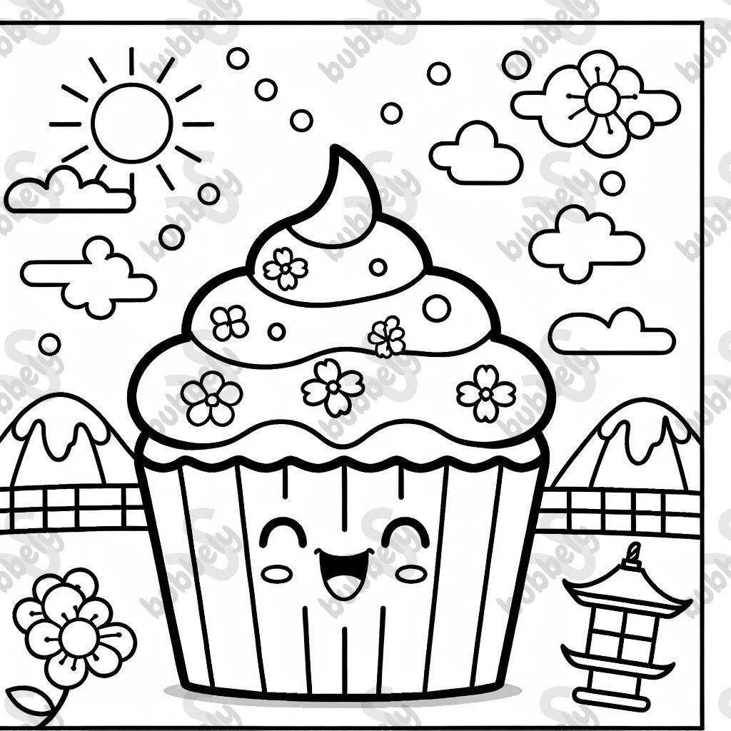 Japanese cupcake with a face on the icing 