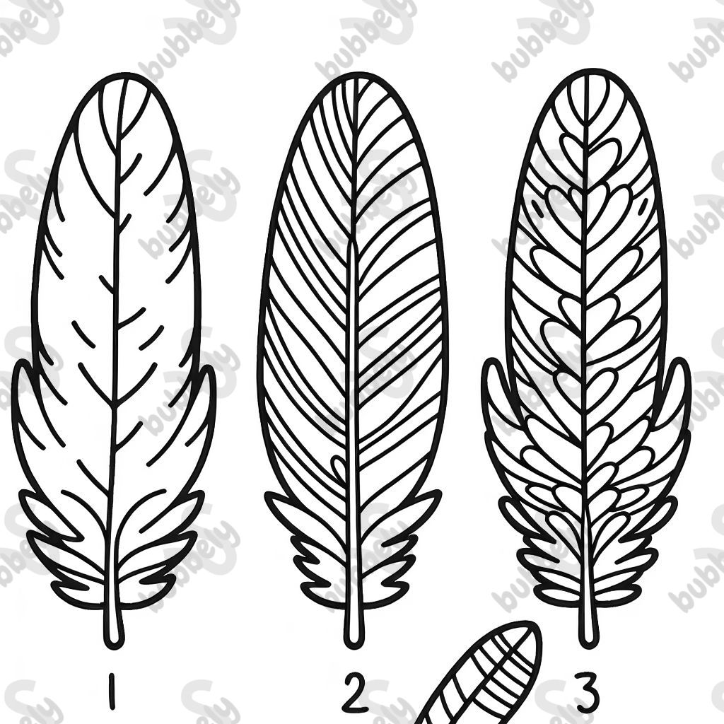 Trois plumes colorées à colorier.