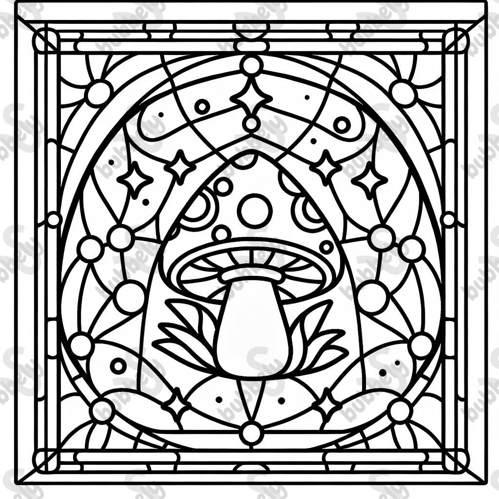 mushroom in stained glass window