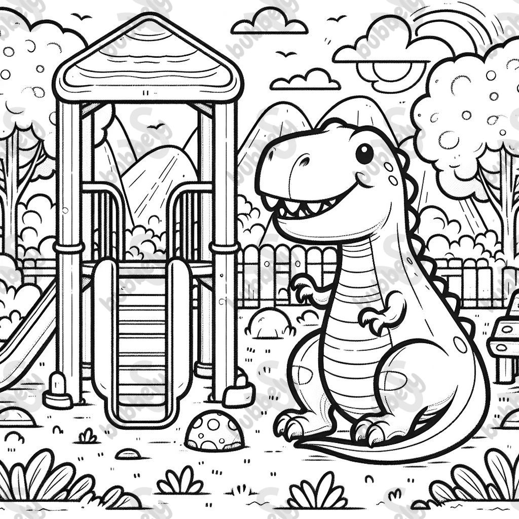 A Tyrannosaurus rex at the playground