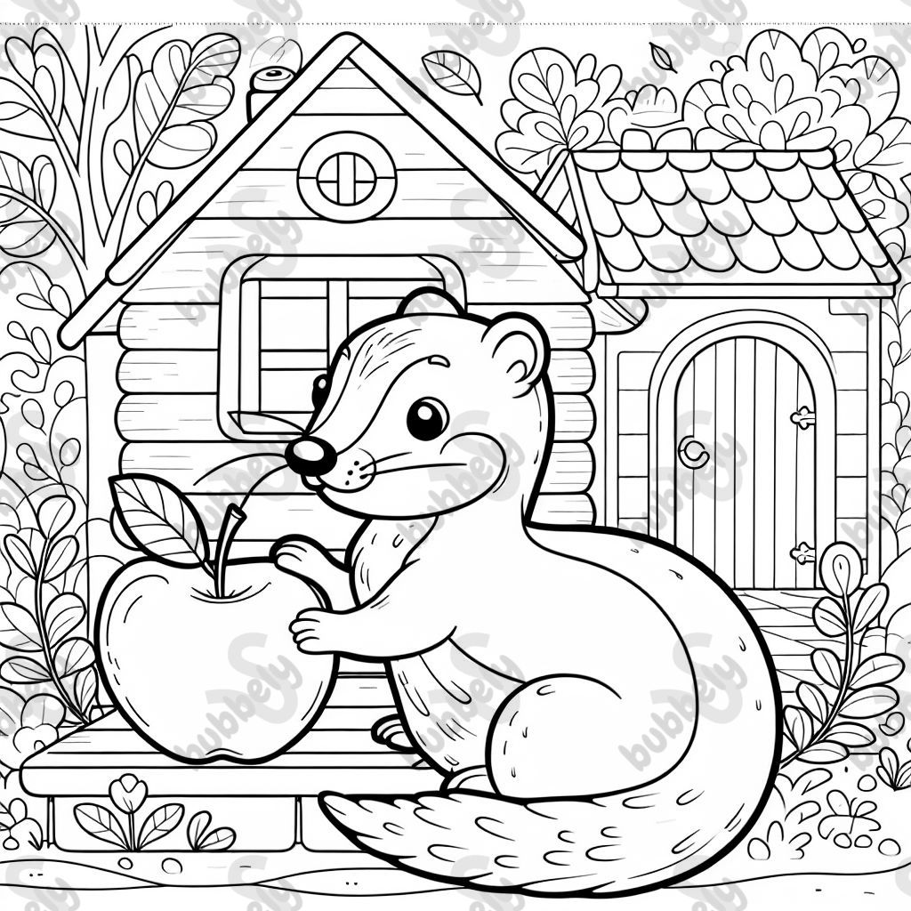 Wiesel isst apfel im häuschen