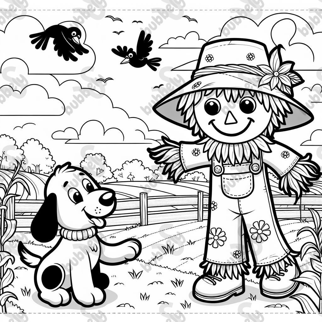 A scarecrow with a dog