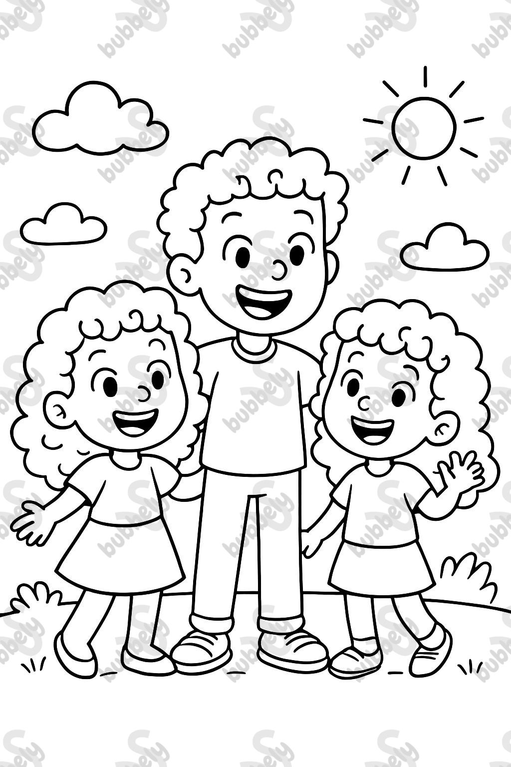 Older brother with his two sisters with curls.