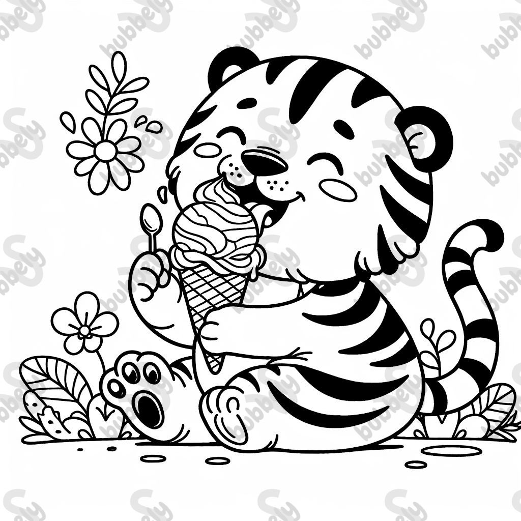 Tiger eating ice cream