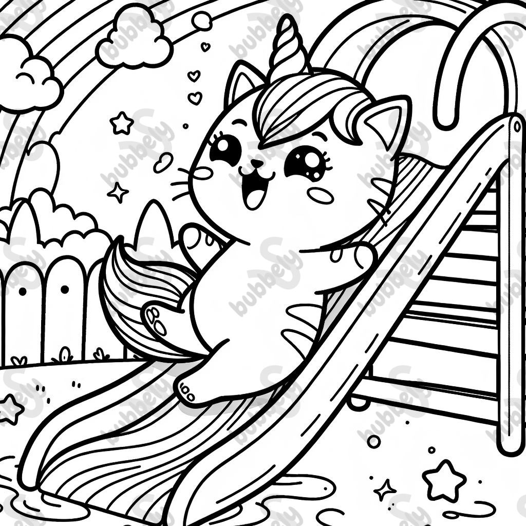 kitty unicorn on a slide