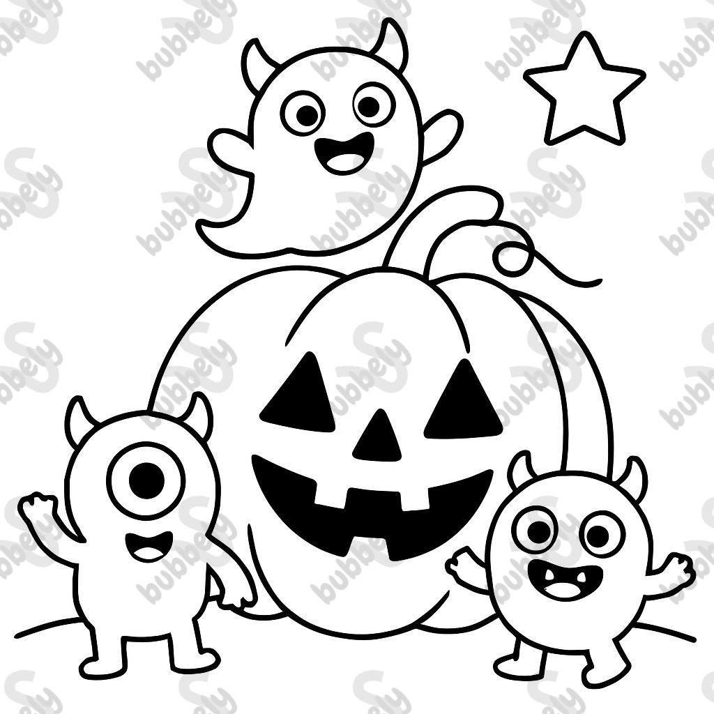 Pumpkin Halloween with little monster friends