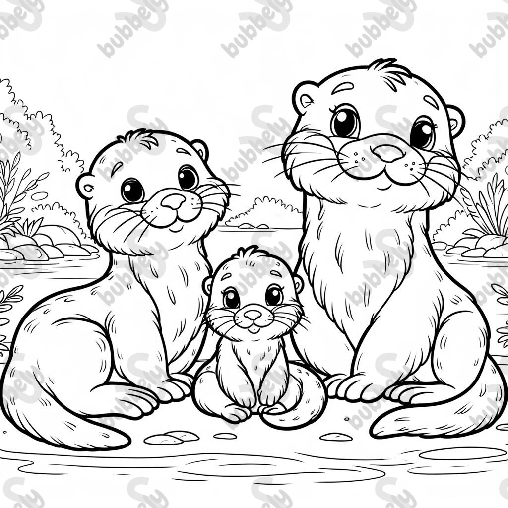 a family of otters - mom, dad, daughter